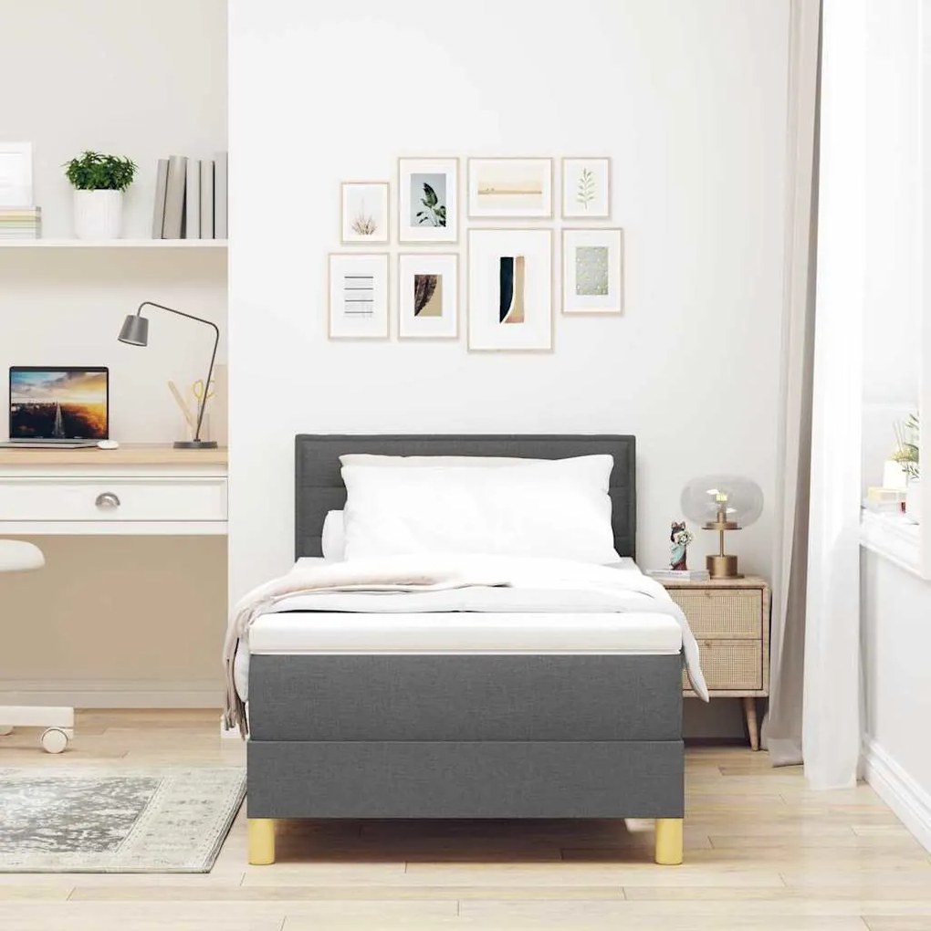 Cama Box com Colchão &amp; LED Cinza Escuro 100x200 cm Tecido