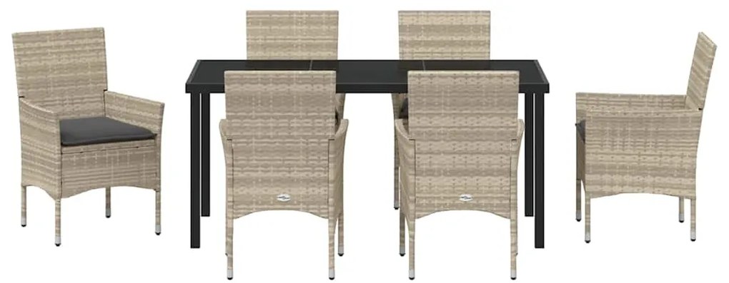 Conjunto de Jantar de Jardim 7 Peças com Almofadas Cinza Claro em Ratt