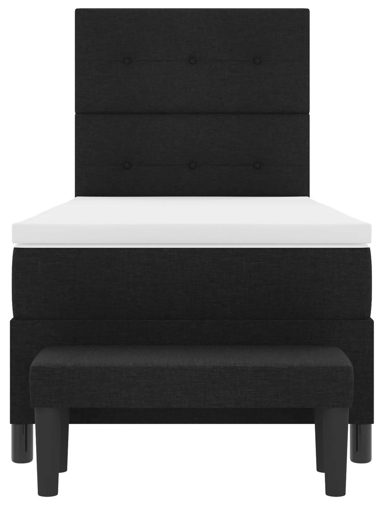 Cama Box Spring com Colchão e Banco Preto 90x200 cm Tecido