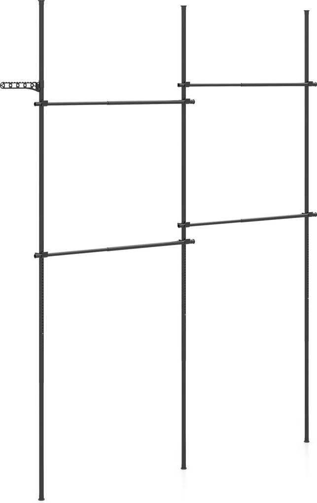 Cabideiro de Pé Modular 139-244 x 110-315 cm, Altura e Comprimento Reguláveis, Preto