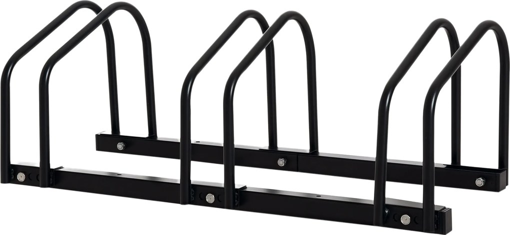 HOMCOM Suporte Estacionamento 3 Bikes Aço Robusto Interior Exterior Seguro 76x33x27cm Preto | Aosom Portugal