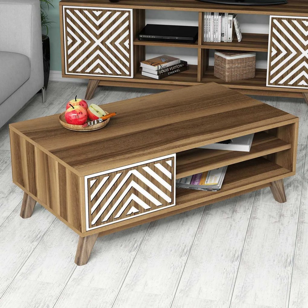 Mesa de Centro Inci – Nogueira e Branco – 105x38,2x60 cm