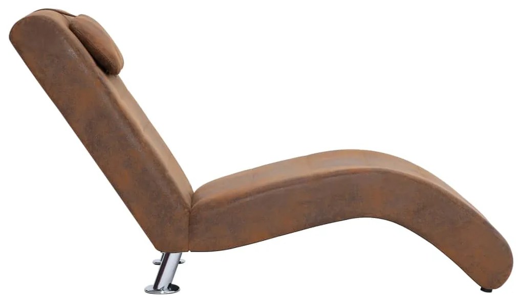 Chaise longue com almofada camurça artificial castanho