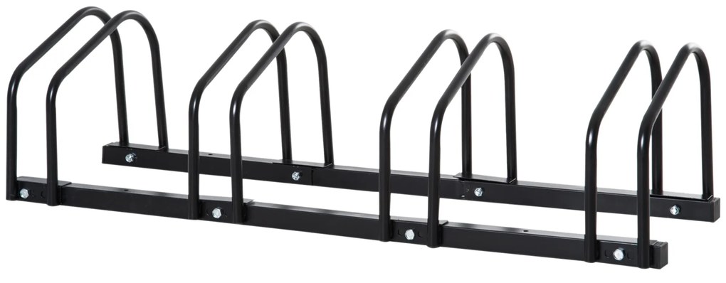 HOMCOM Estacionamento para 4 Bicicletas Suporte de Aço para Estacionar Bicicletas no Chão para Interior e Exterior 110x33x27 cm Preto