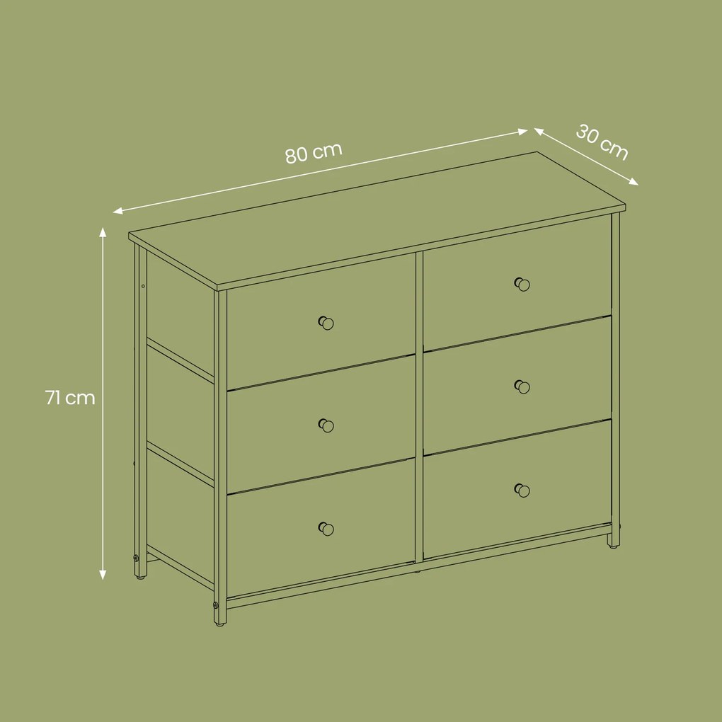Cómoda, armário, 6 gavetas em tecido 30 x 80 x 71 cm cinza-branco