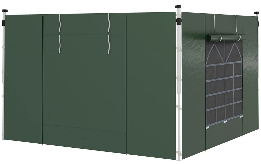 Outsunny Paredes Laterais para Tenda de Jardim 3x3 m ou 3x6 m com 2 Painéis 295x195 cm Janela Enrolável e Porta com Fecho de Correr Verde | AOSOM Portugal
