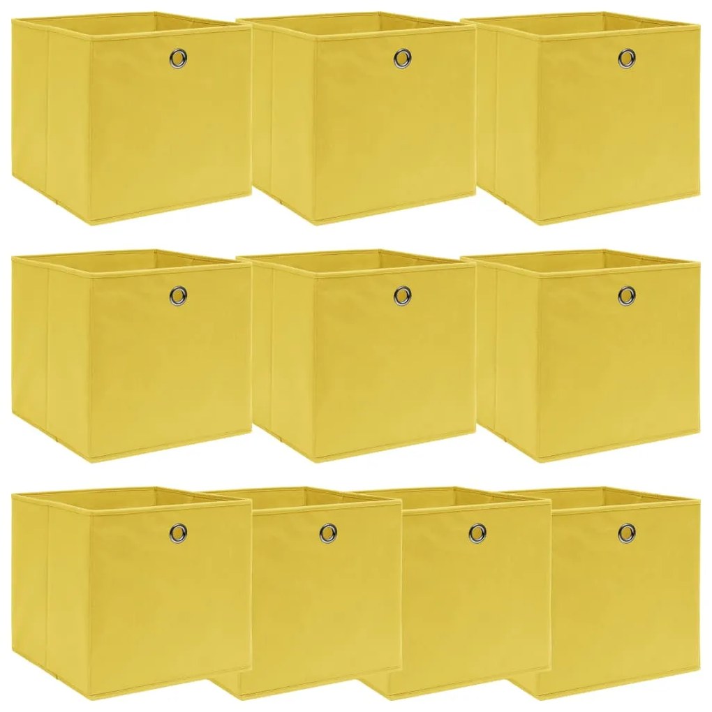 288367 vidaXL Caixas de arrumação 10 pcs 32x32x32 cm tecido amarelo