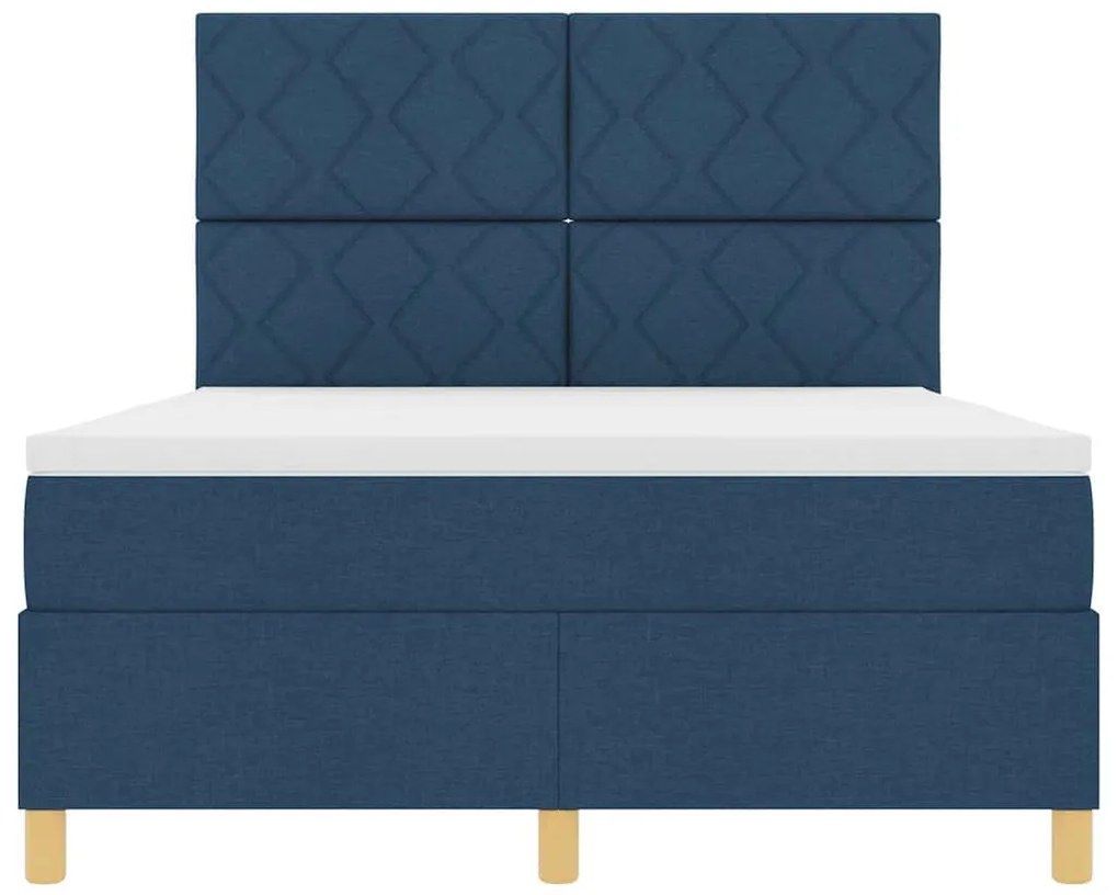 Cama Box Spring com Colchão &amp; LED Azul 140x200 cm Tecido