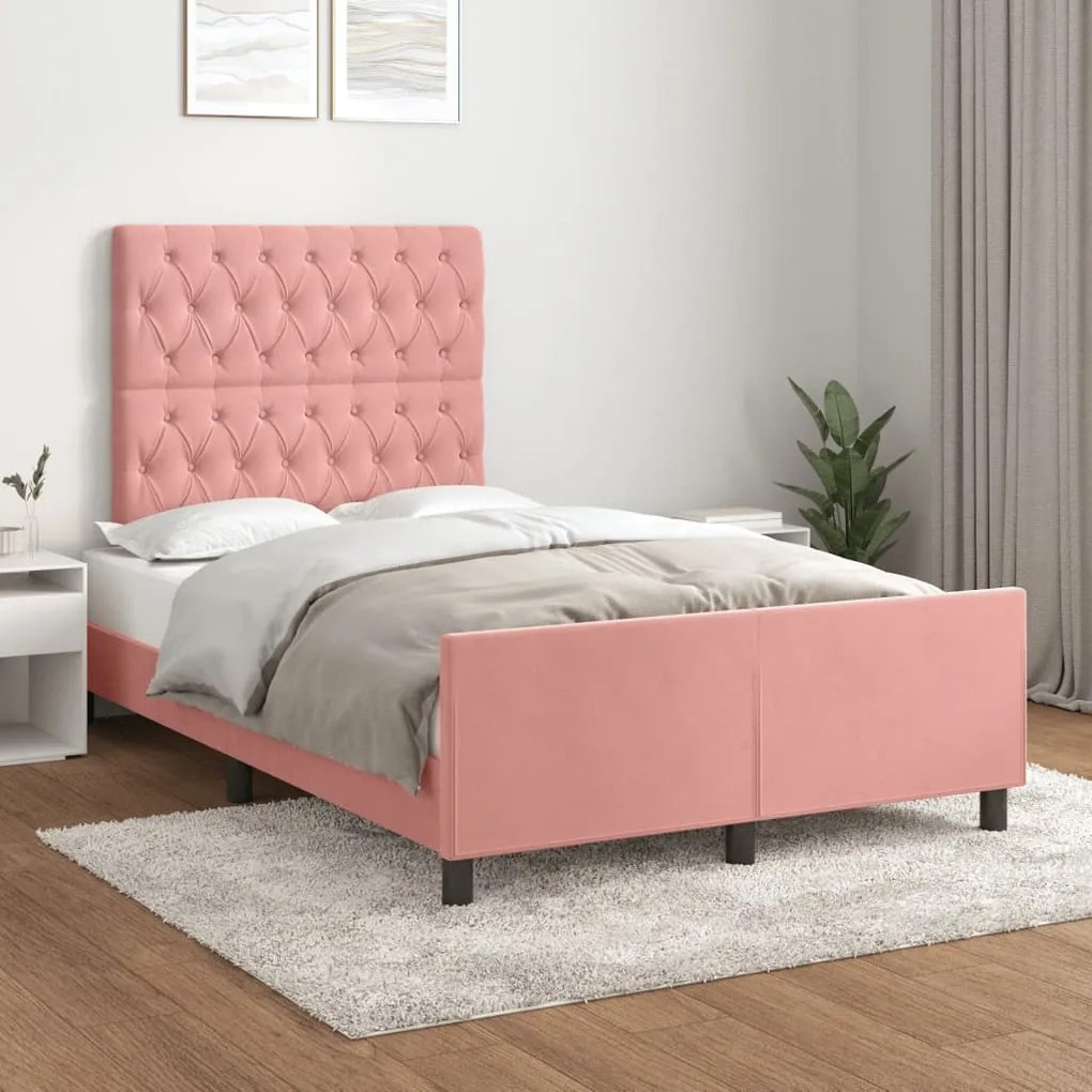 Estrutura de cama com colchão 120x190 cm veludo rosa