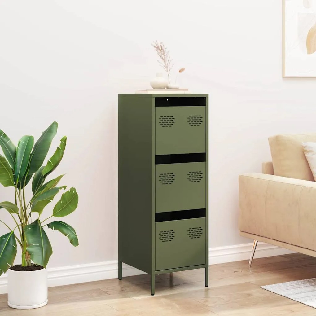 Aparador alto 39x35x103,5 cm aço verde azeitona
