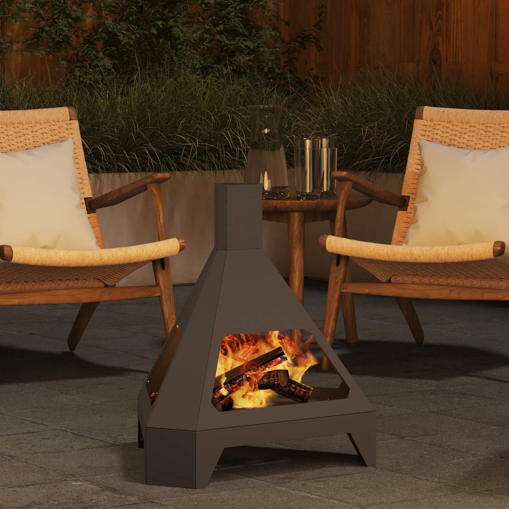 Fire Pit com Chaminé Preto 50x43x52 cm Aço
