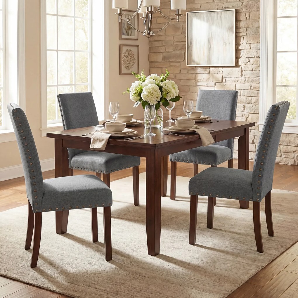 Conjunto de 2 Cadeiras de Jantar Estofadas, 44,5 x 67 x 96 cm, Assento Acolchoado, Cinzento