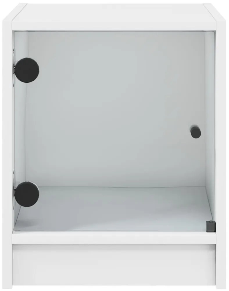 Mesas de cabeceira c/ portas de vidro 2 pcs 35x37x42 cm branco