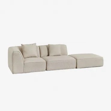 Sofá Modular De Canto De 2 Peças Com Puff Estofado Cardea Bouclé Creme Bege - Sklum