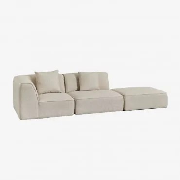 Sofá Modular De Canto Em 2 Peças Com Puff Estofado Cardea Bouclé Bege Creme - Sklum