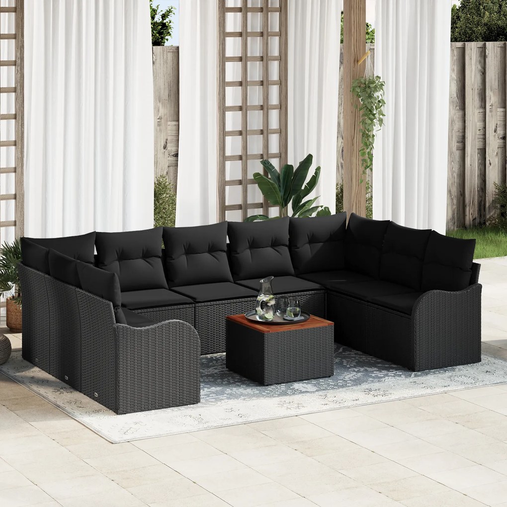 Conjunto de Sofás de Jardim vidaXL de 10 Peças com Almofadas Preto Vim