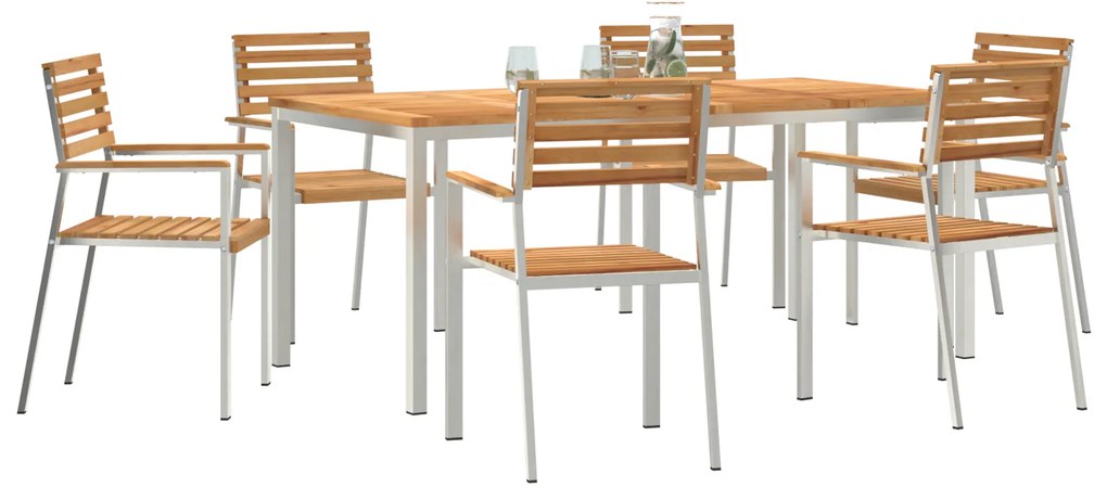 Conjunto de Jantar de Jardim vidaXL de 7 Peças de Madeira Sólida de Te