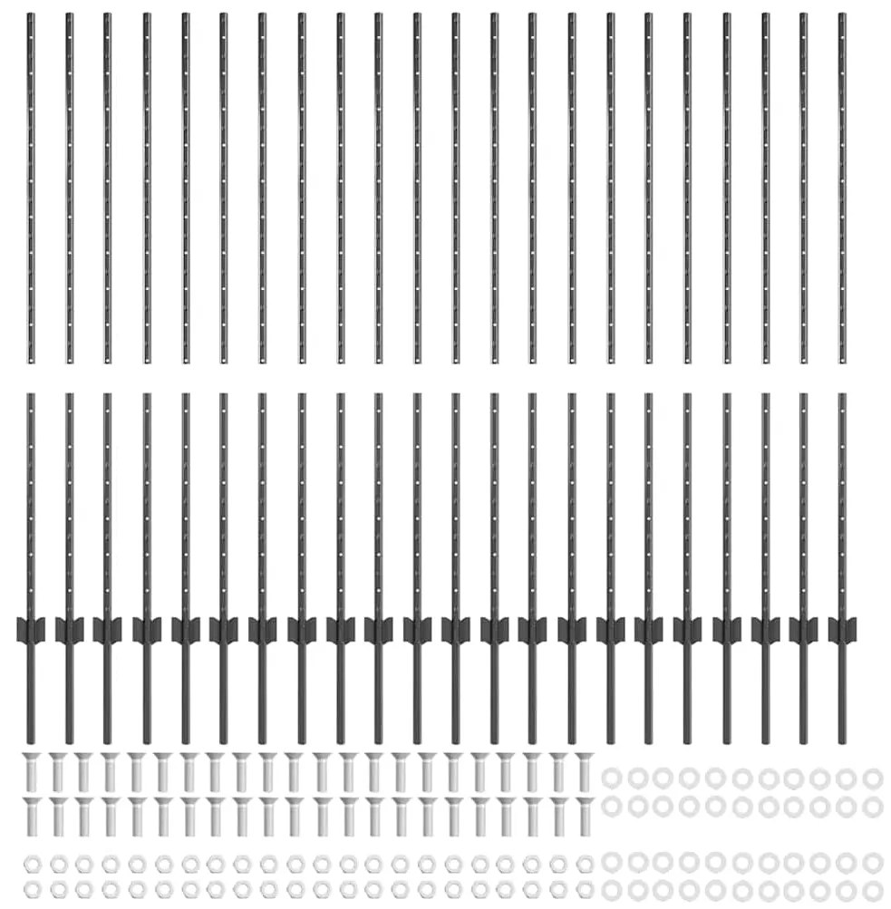 Postes de Cerca Prateados 44 pcs Cinzeto 140 cm Metal