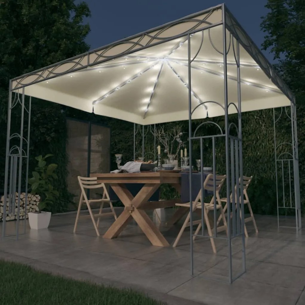 Gazebo com cordões de luzes LED 300x300 cm cor creme