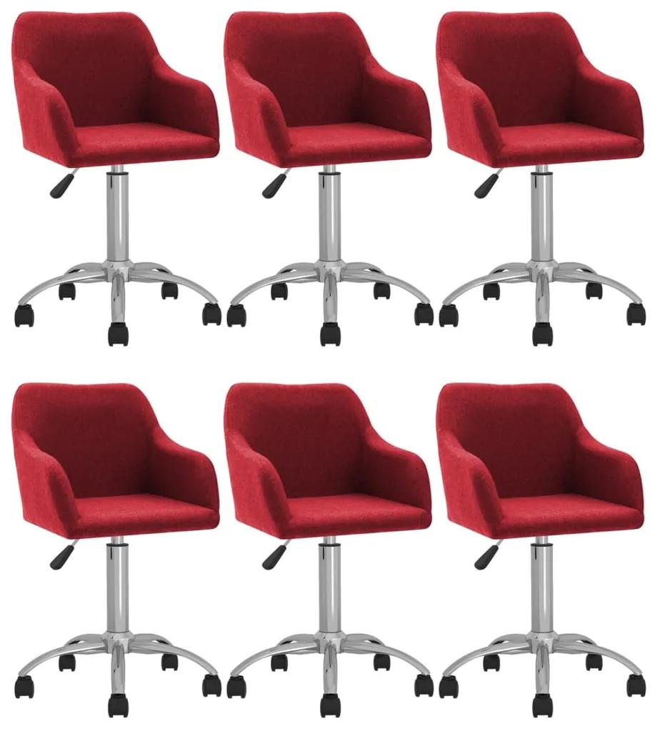 3089772 vidaXL Cadeiras de jantar giratórias 6 pcs tecido vermelho tinto