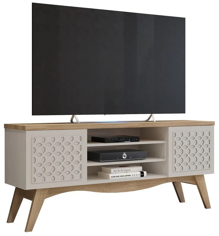Móvel TV LIZ – 160x38x70,5 cm – MDP Casca de Ovo e Cedro com Portas De