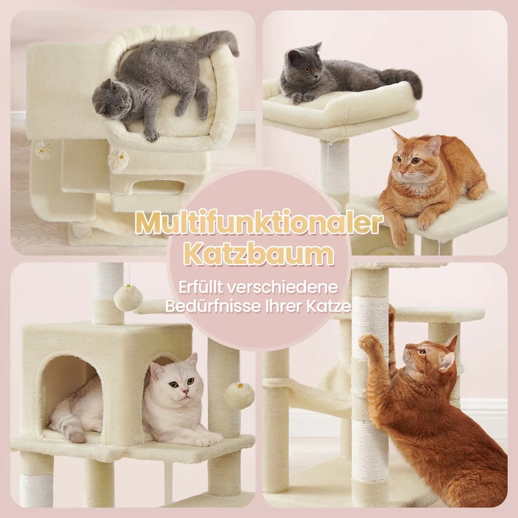 Arranhador para gatos com vários andares 45 x 35 x 112 cm bege