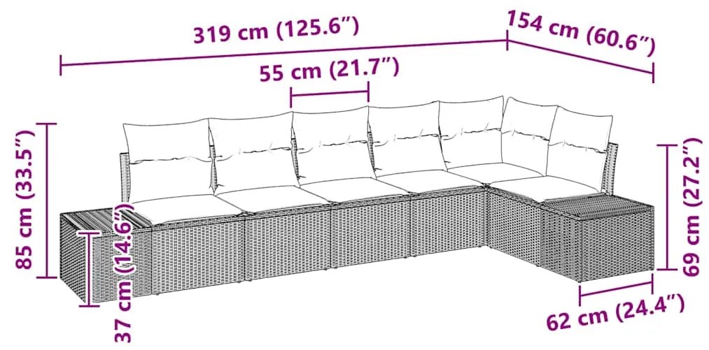 Conjunto de Sofá Garden 6 Peças com Almofadas Bege Rattan Poliéster