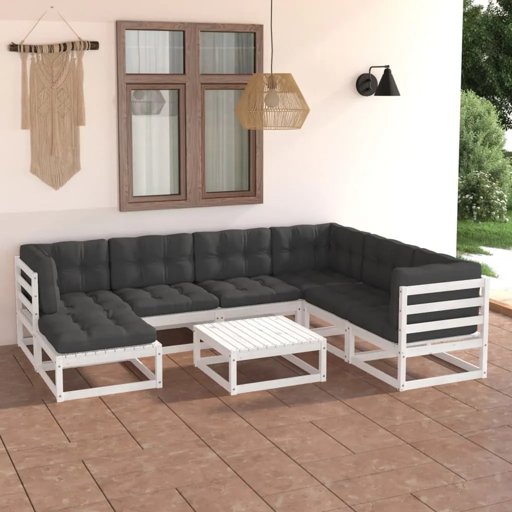 8 pcs conjunto lounge de jardim c/ almofadões pinho maciço