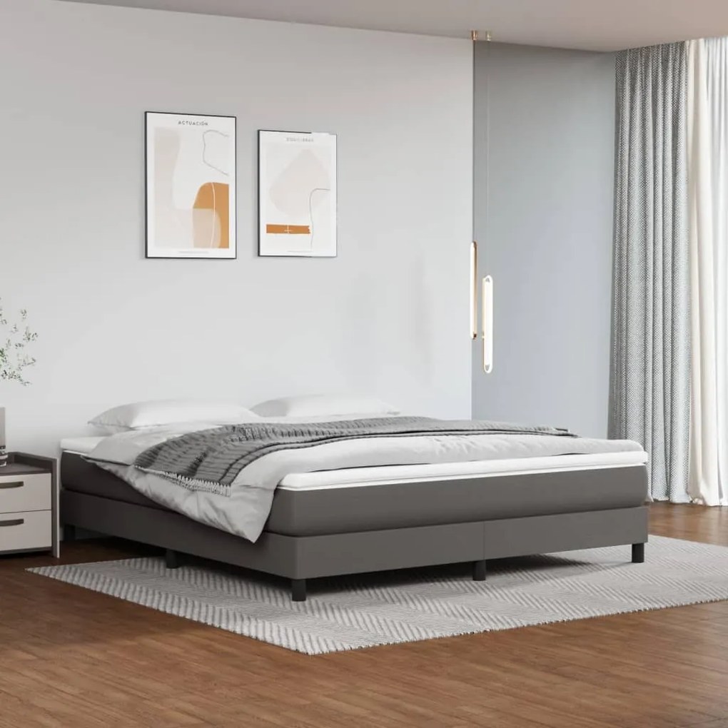 3120716 vidaXL Estrutura de cama com molas 180x200cm couro artificial cinzento