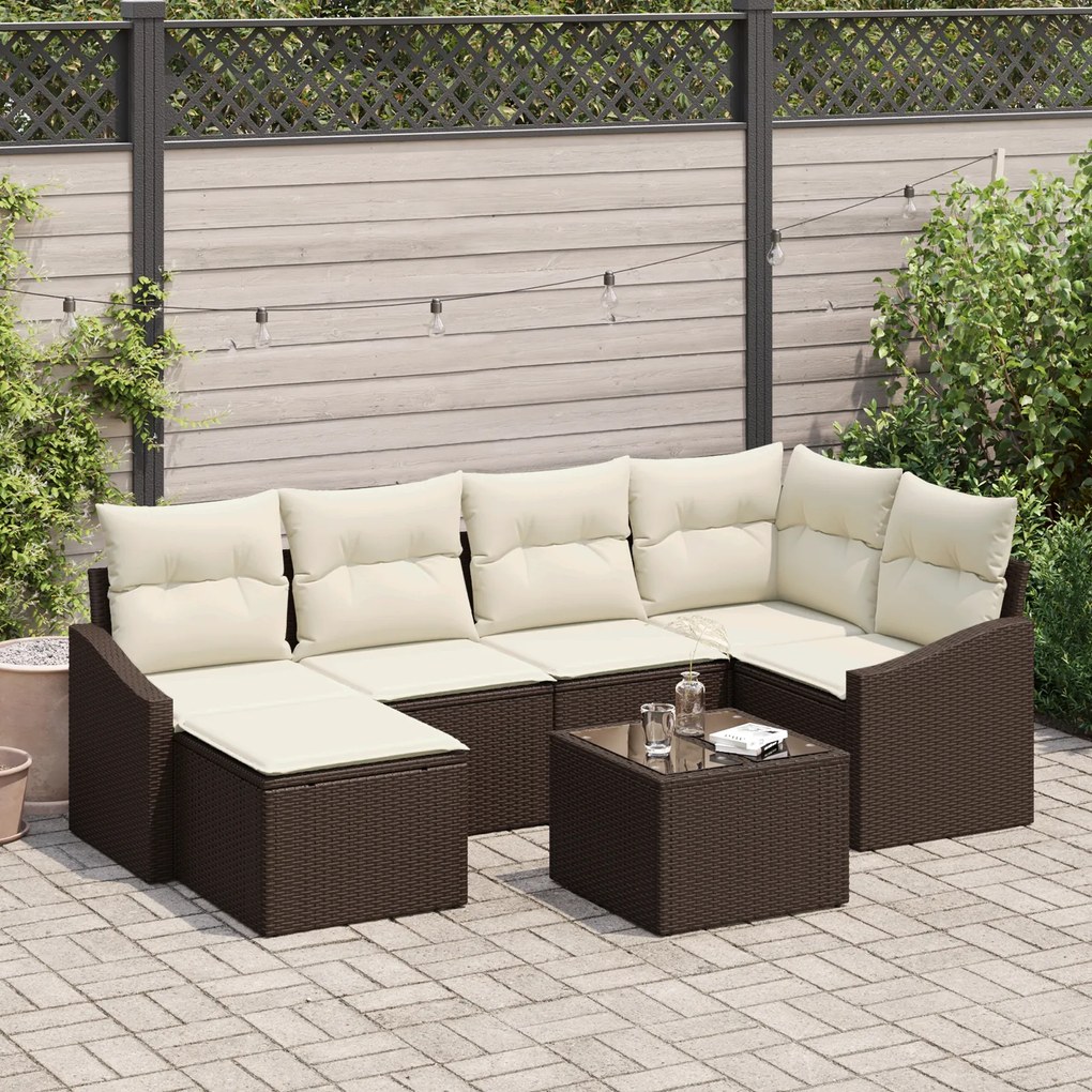 Conjunto de Jantar para Jardim de 6 Peças com Almofadas Cinza Vime Pol
