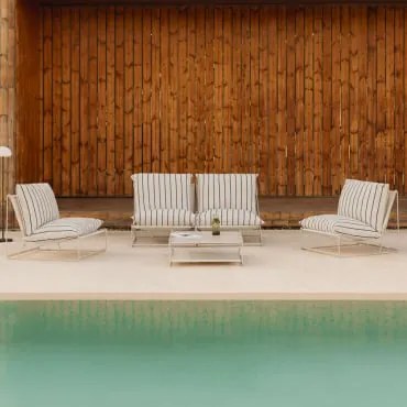 Conjunto De Jardim Amaro Com Sofá Modular De 2 Peças, 2 Poltronas E Mesa Lateral Conversível Tapioca Bege - Azul- Marinho - Sklum