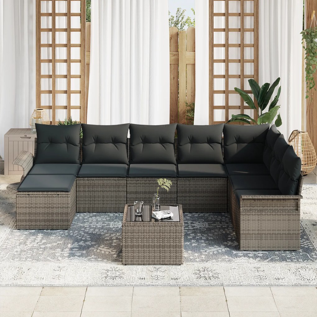 Conjunto de Sofás para Jardim com Almofadas Cinza de Rattan Sintético