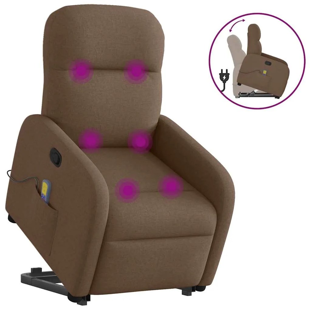 vidaXL Poltrona reclinável massagens tecido castanho