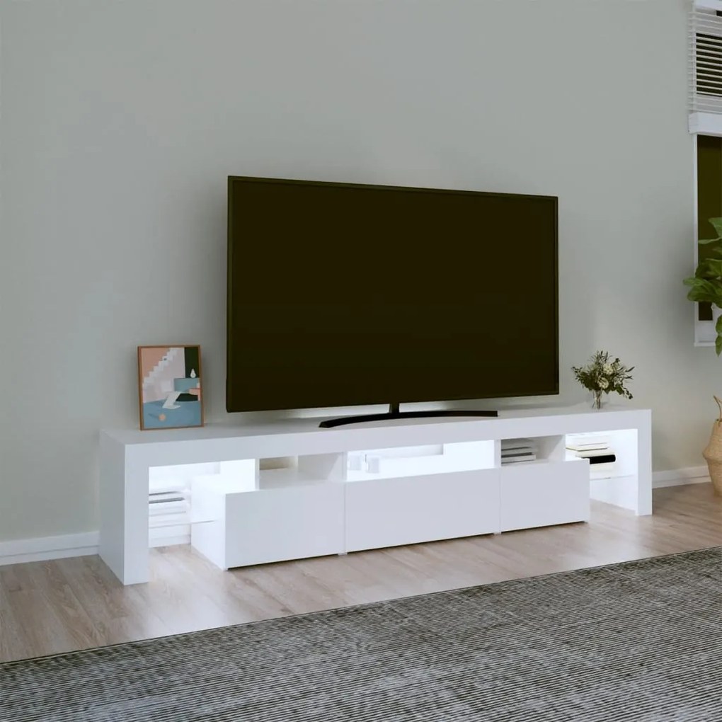 Móvel de TV com luzes LED 200x36,5x40 cm branco