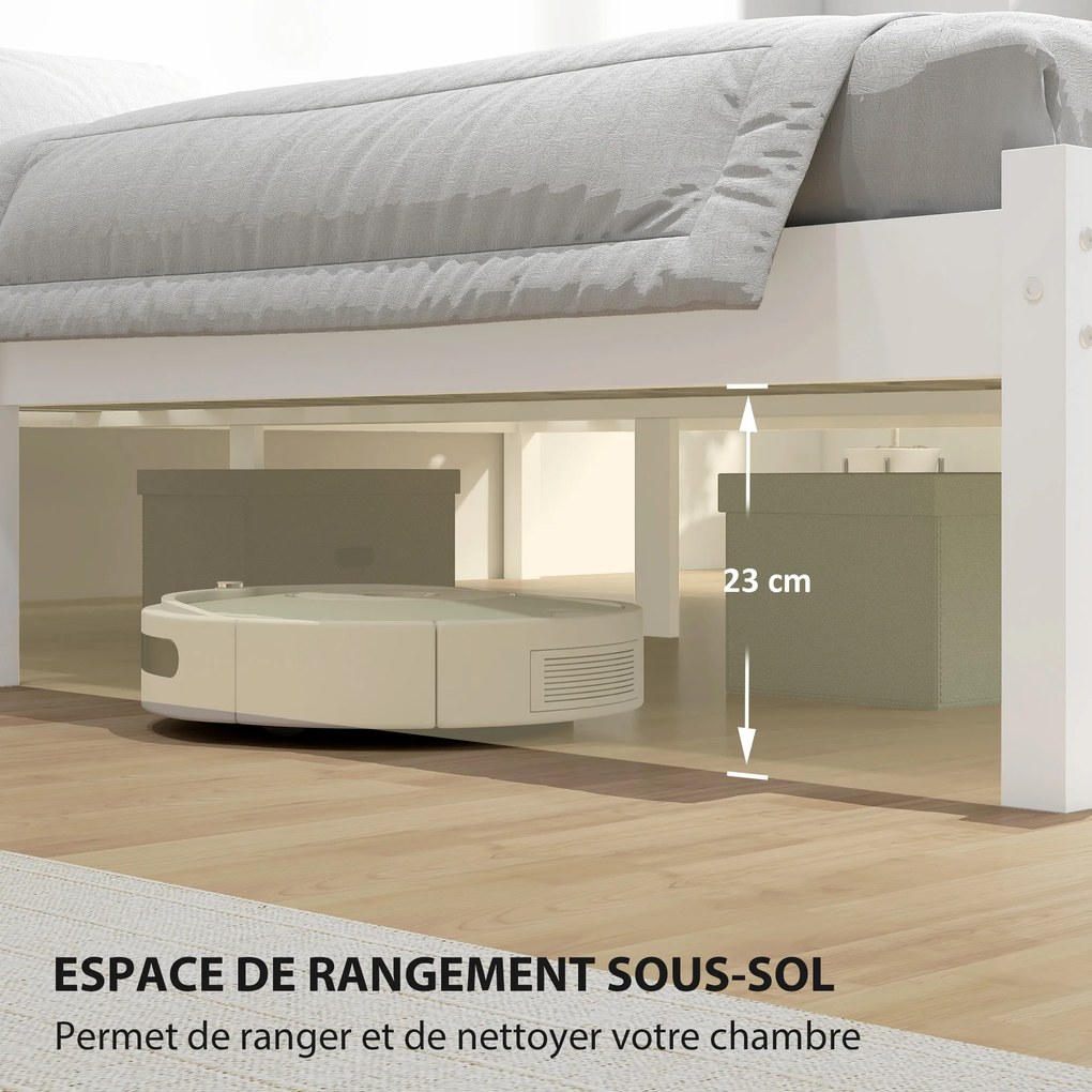 Estrutura de cama em madeira maciça 140x190 cm (COLCHÃO NÃO INCLUIDO), cama individual com cabeceira e base de ripas resistente, para crianças e adult
