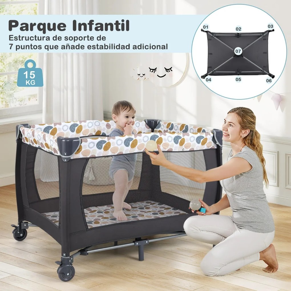 Berço dobrável e portátil 106 x 74 x 74 cm Parque infantil com berço de balanço e trocador Barra de brinquedos Caixa de música e bolsa de transporte C