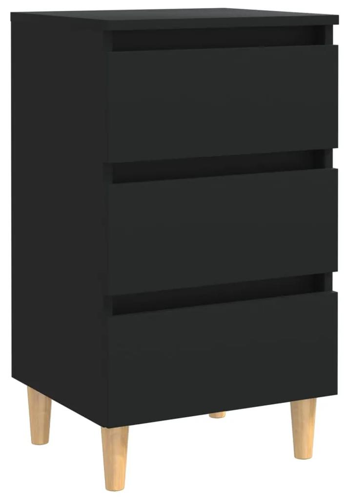 Mesa de cabeceira c/ pernas de madeira 40x35x69 cm preto