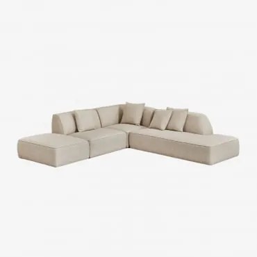 Sofá Modular De Canto Em 3 Peças Com Chaise Longue Direita E Puff Estofado Cardea Bouclé Bege Creme - Sklum