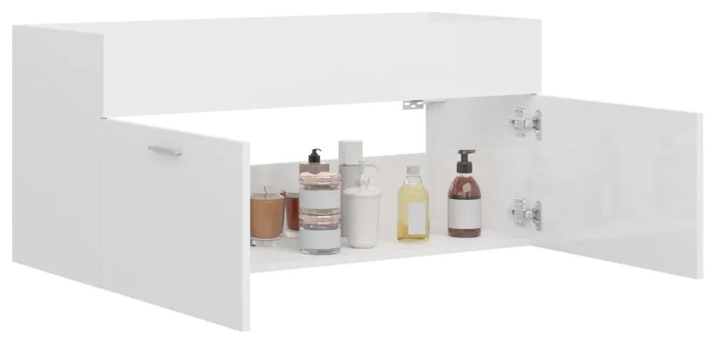 Armário lavatório 100x38,5x46 cm contraplacado branco brilhante