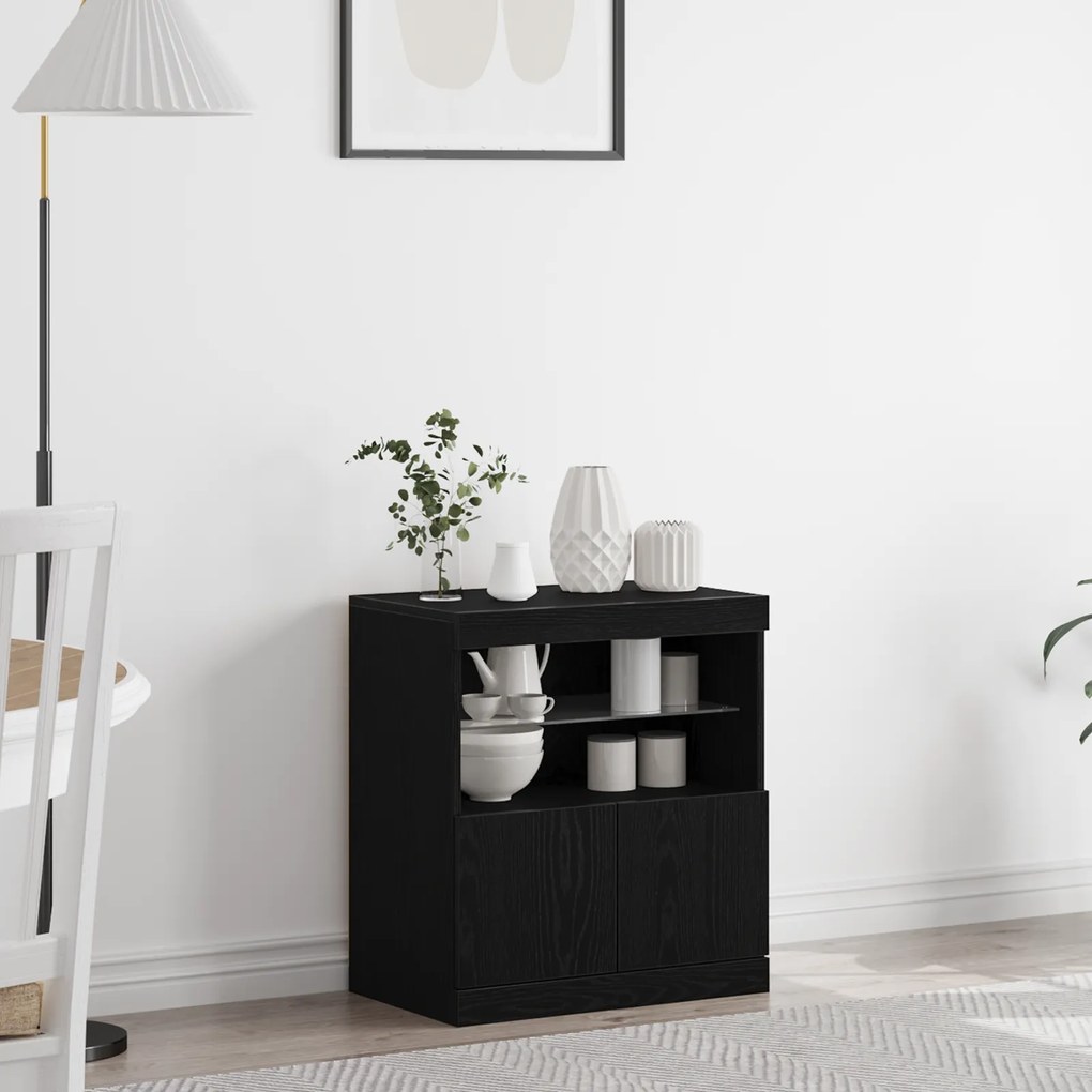 Sideboard vidaXL com Luzes LED Carvalho Preto 60x37x67 cm