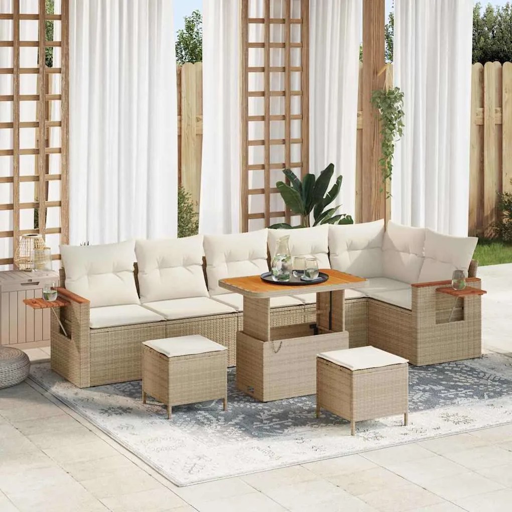 vidaXL Conjunto de Sofá de Jardim com almofada Bege Rattan Sintético