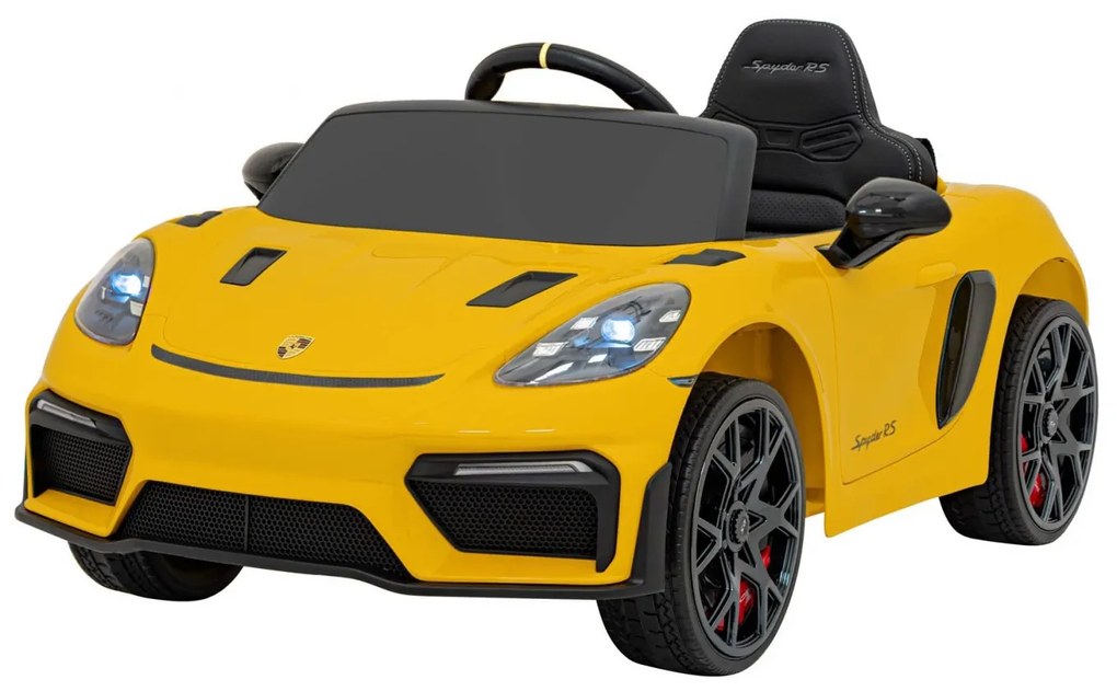 Carro elétrico para Crianças 12V Porsche Spyder RS 718 com Rodas Espuma EVA, assento couro ecológico Carga até 30 kg Pintado Amarelo