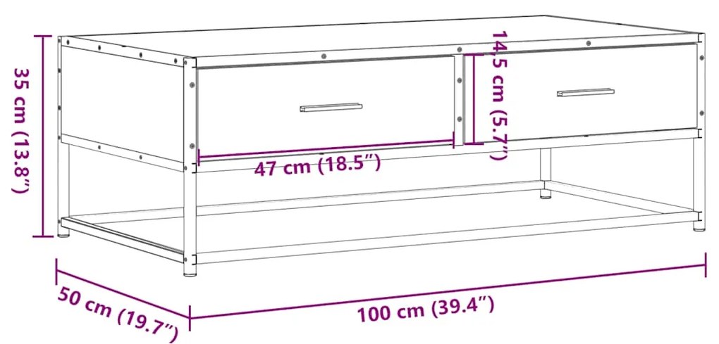 Mesa de centro 100x50x35cm deriv. madeira/metal cinzento sonoma