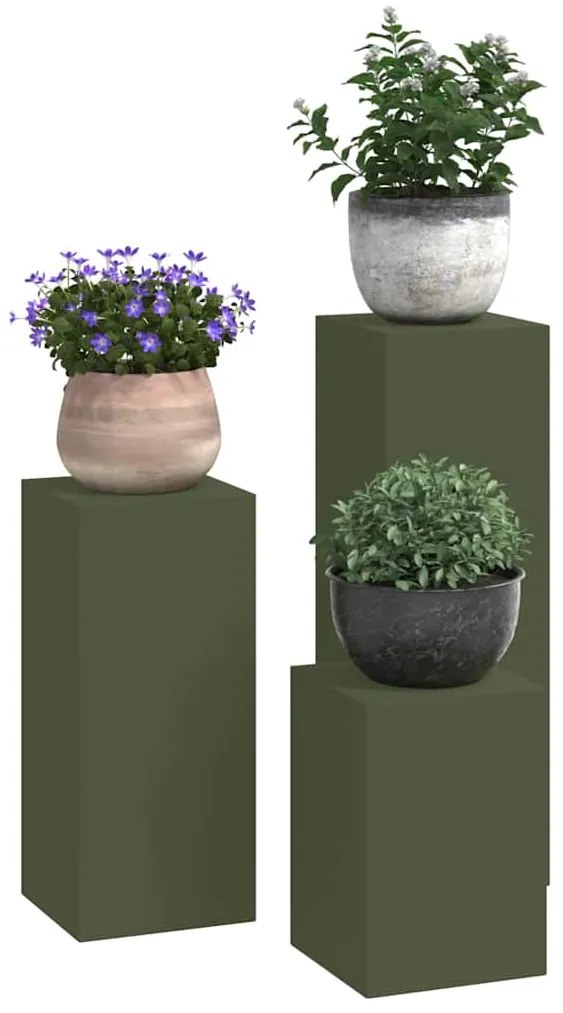 Suportes para Plantas ao Ar Livre Pilar 3 pcs Verde-Azeitona Aço