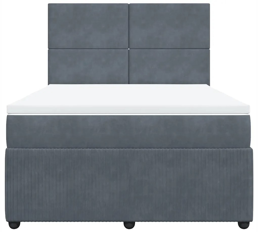 Cama com molas/colchão 140x190 cm veludo cinzento-escuro