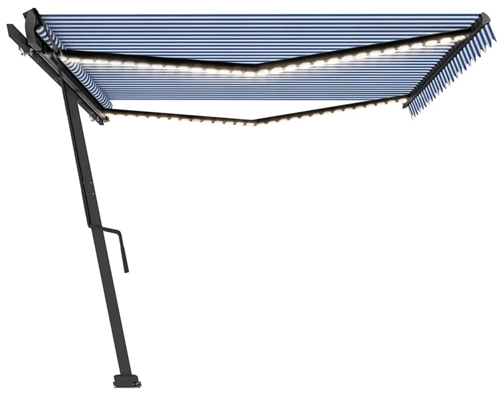 Toldo retrátil manual com LED 500x350 cm azul e branco