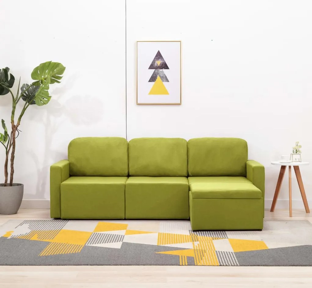 vidaXL Sofá-cama modular de 3 lugares tecido verde