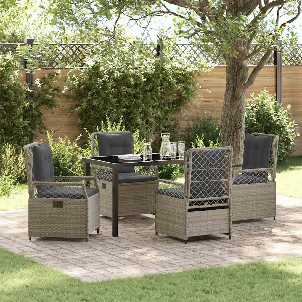 vidaXL Conjunto de Jantar de Jardim com 5 peças em Polyrattan Cinza Claro