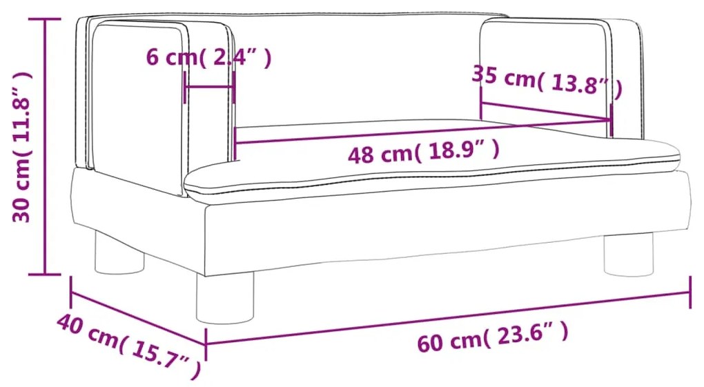 Sofá infantil 60x40x30 cm couro artificial cor creme