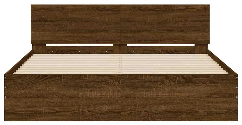 Estrutura cama cabeceira/luzes LED 150x200 cm carvalho castanho